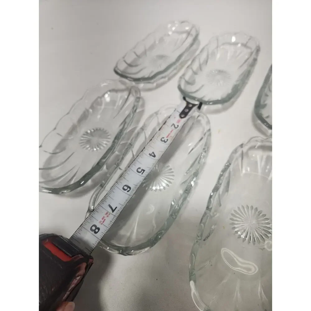 Vintage Set of 6 Clear Pressed Glass Corn on the Cob Dishes Relish Butter Servin